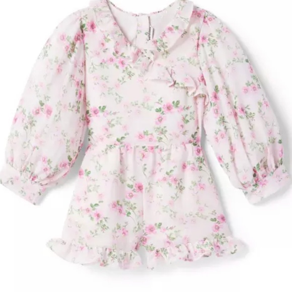 Janie & Jack FLORAL RUFFLE CHIFFON ROMPER - Picture 1 of 12